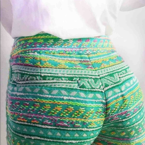 Anthropologie Shorts Womens 0 Green Teal Rainbow Aztec Embroidery Bohemian - Picture 3 of 11